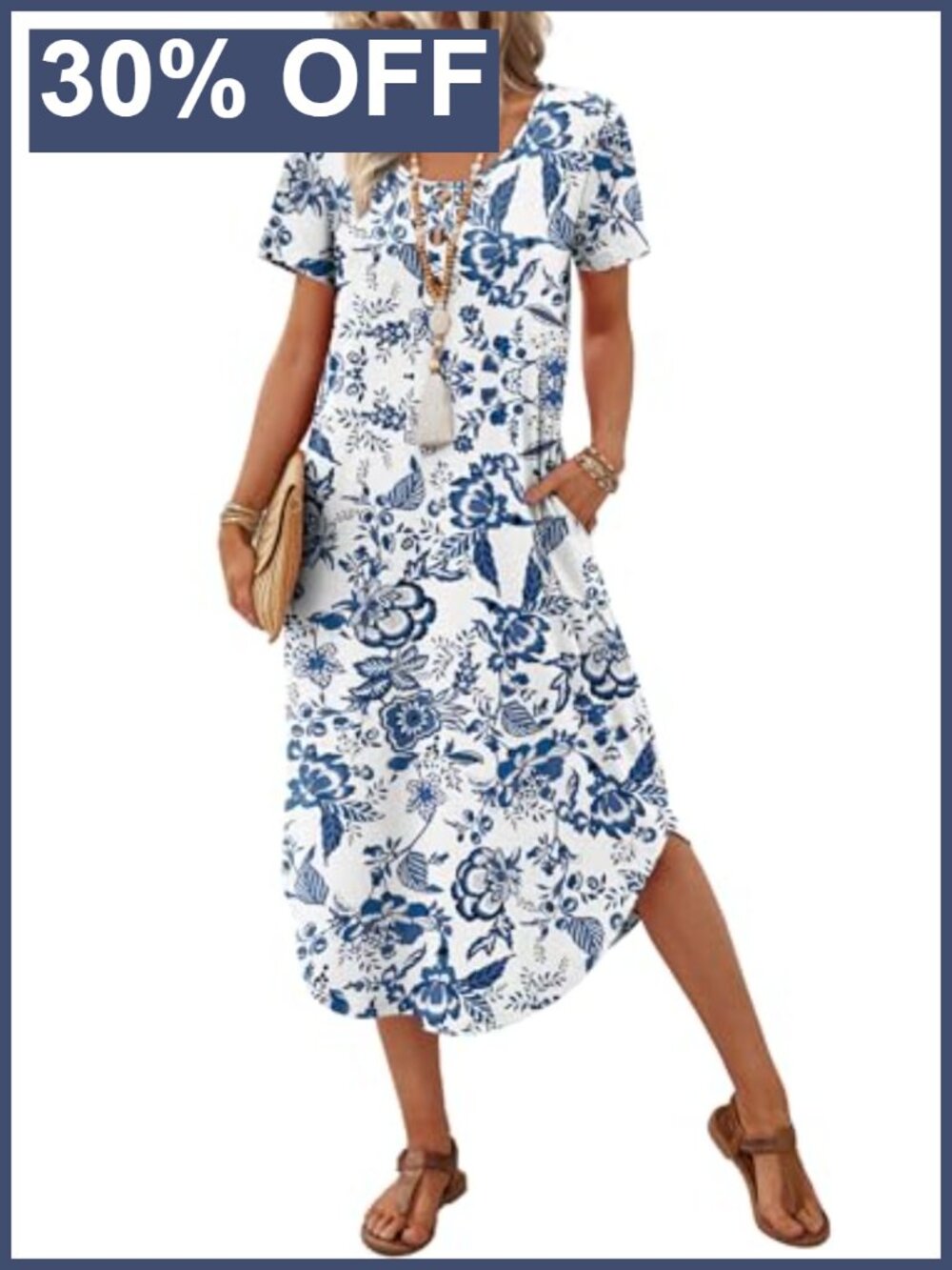 Women's Midi Summer Dress with Pockets Casual Beach Vacation Flowy Resort Wear